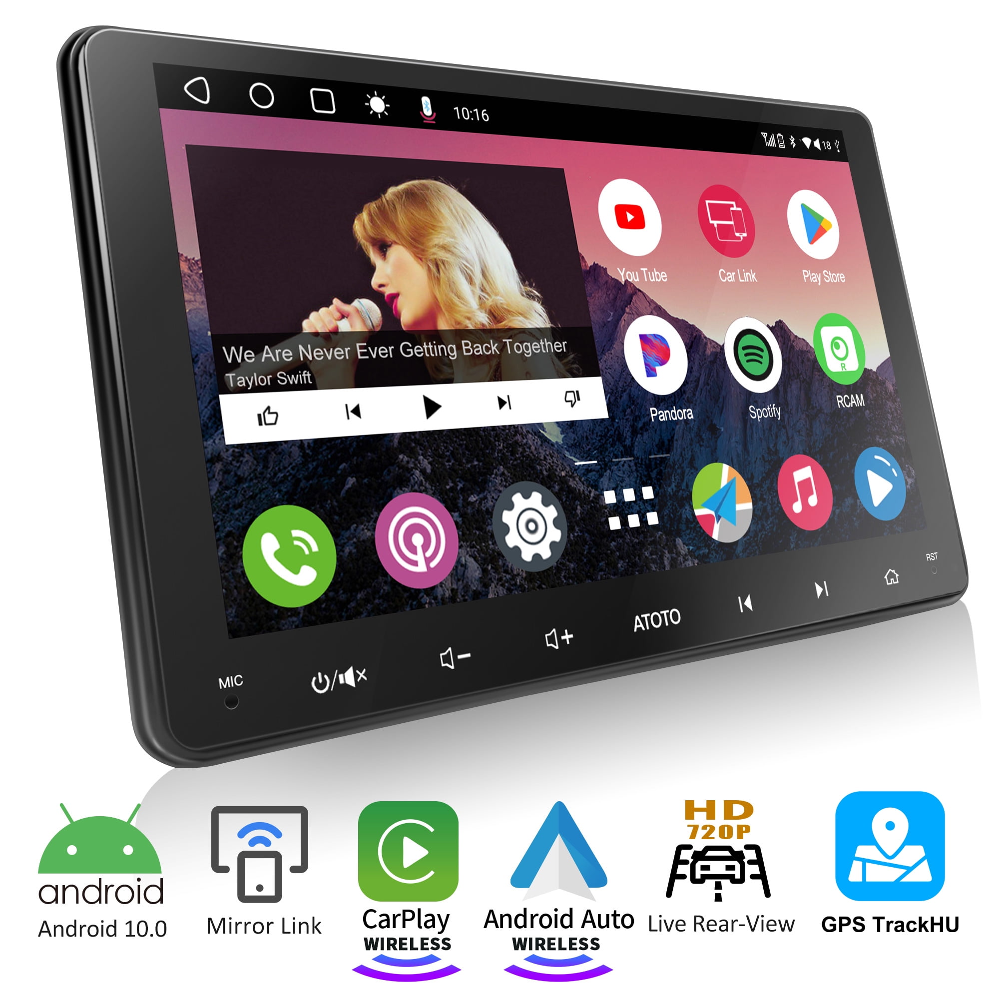 1+32G Android 10.1 inch Double Din Car Stereo GPS Radio HD 1080P Multimedia  Player with Bluetooth FM RDS Radio Receiver Apple Carplay Android