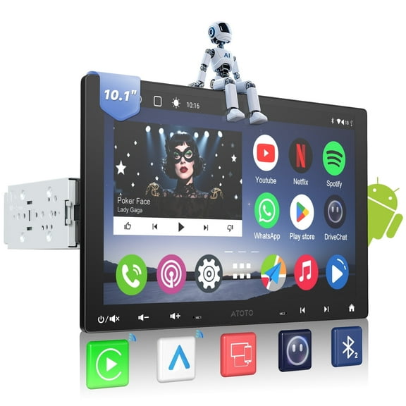ATOTO 10.1in Single Din &Double Din Car Stereo Wireless Apple Carplay Android Auto , 1280×800 QLED Touchscreen Car Audio Receiver Navigation, FM/AM, MirrorLink ,Dual Bluetooth (A6)