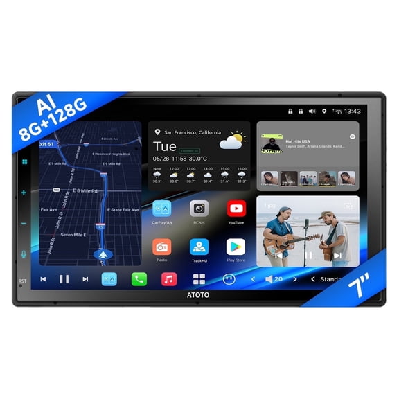 ATOTO Car Stereo 7inch Double Din Android Car Stereo, 8G+128G Car Audio ChatGPT AI, 4G LTE, Wireless Carplay & Android Auto, Dual Phone Connection & BT, Dual Cam Input w/Recording, GPS Tracker (X10)