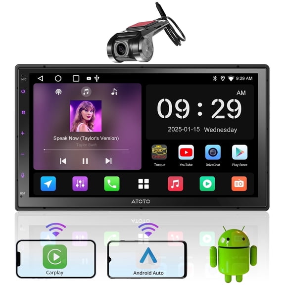 ATOTO Android Car Stereo with Dash Camera 7in Double Din Car Stereo Car Audio Head Unit Wireless Carplay Android Auto with 2G+32G with AM/FM Radio Receiver WiFi/BT/USB,AI Chat Radio (A5)