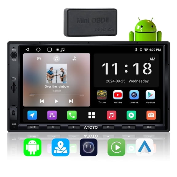 ATOTO Double DIN Car Stereo with OBD II, 7'' Car Radio Wireless Carplay Android Auto WiFi/BT/USB Tethering GPS Tracker 2G+32G (A5)