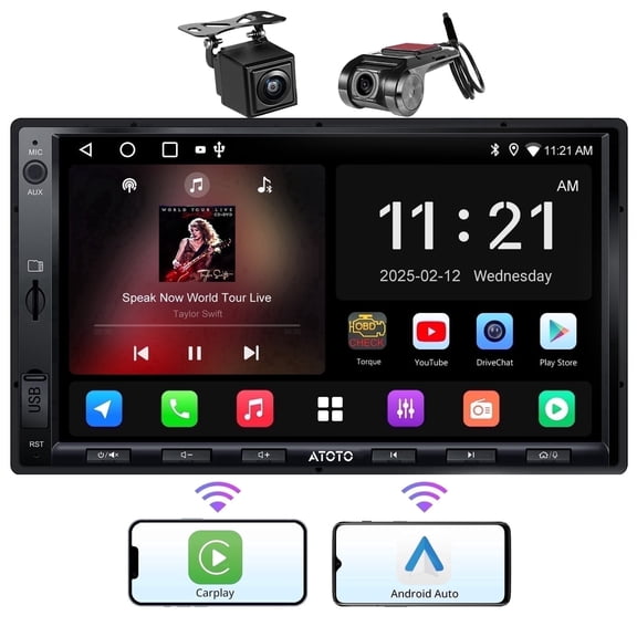 ATOTO 2Din 7in Car Stereo with Backup Camera & Dash Cam,Carplay/Android Auto Bluetooth Head Unit, AI Android Car Radio GPS Tracking WiFi 2G+32G (A5)