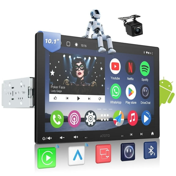 ATOTO Single Din & Double Din Car Stereo , A6 10.1' Touchsreen Car Stereo with Backup Camera Wireless Apple Carplay Android Auto Bluetooth Mirrorlink GPS Navigation FM/AM 2 GB + 32 GB