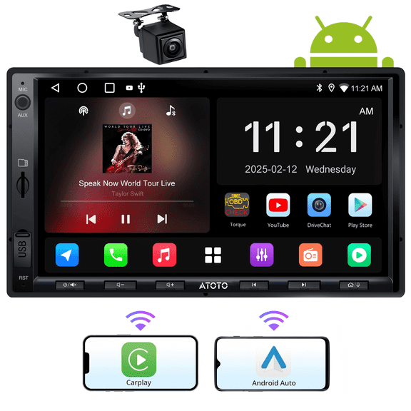 ATOTO 7 Inch Car Stereo with Backup Camera Double Din Car Stereo Wireless Apple Carplay & Android Auto (New Upgrade A5 Replaces Old Version F7WE)