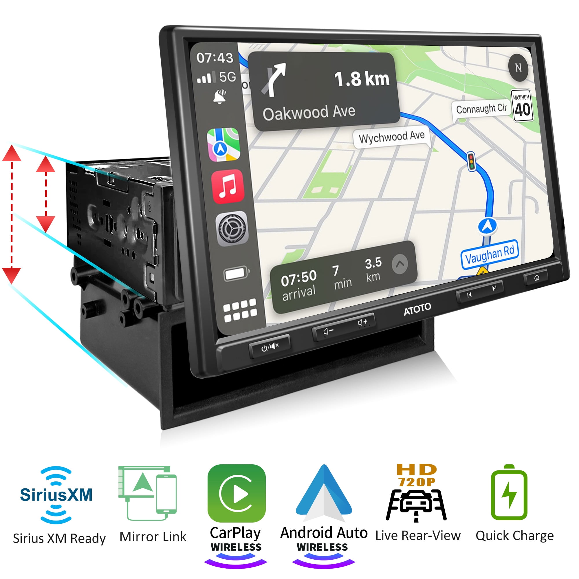 1 Din 10 Touchscreen Android Head Unit GPS Navigation CarPlay Androi