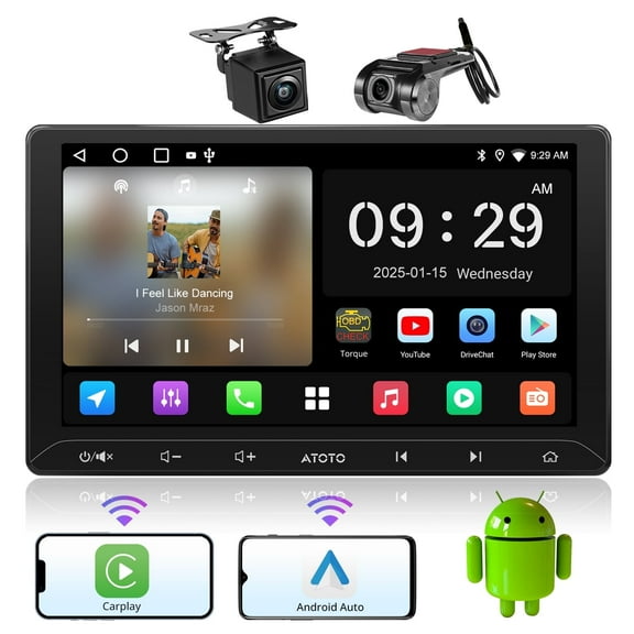 ATOTO Car Stereo with Bluetooth ODII &Dash Cam 9in Double Din Car Stereo Car Audio Head Unit Wireless Carplay Android Auto with AM/FM Radio Receiver WiFi/BT/USB 2G 32G