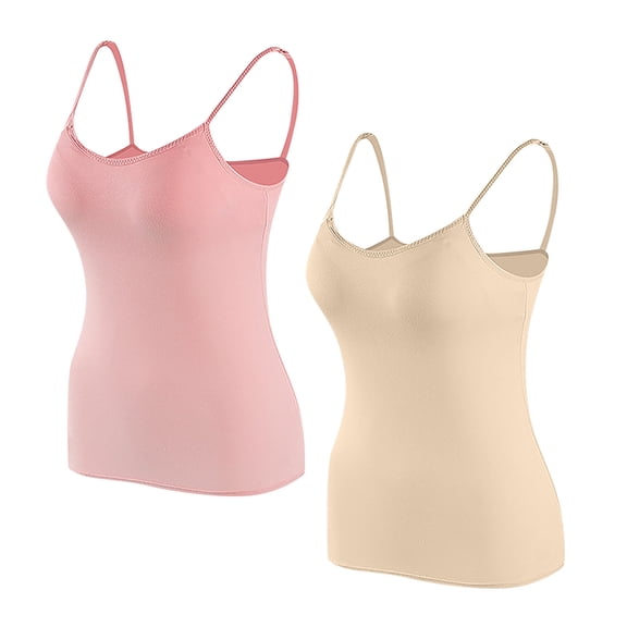 ATOYSOY 2 Pack Everyday Bra for Women Padded Camisoles Slim Basic Tank Tops Spaghetti Strap Comfort Bra Underwear Push Up Breathable Yoga Running Activewear Sports Bra Beige M