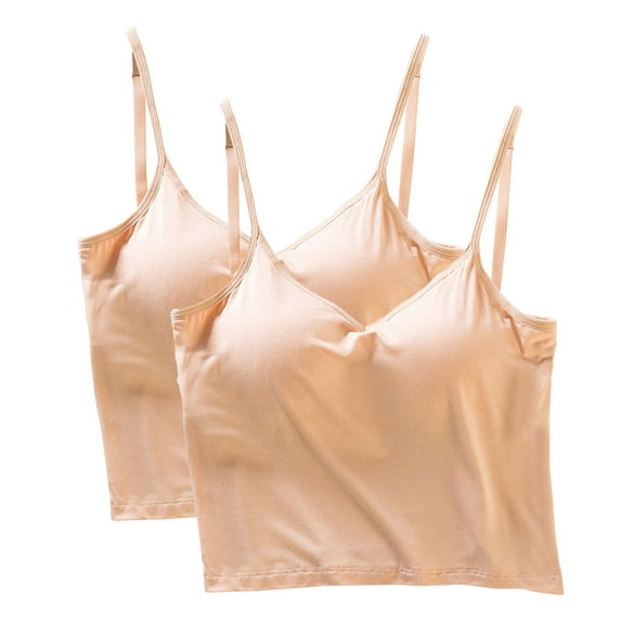 ATOYSOY 2 Pack Everyday Bra for Women Padded Camisoles Slim Basic Tank Tops Spaghetti Strap Underwear Breathable Comfort Bra Push Up Yoga Running Sprots Bra Sports Bra Beige L