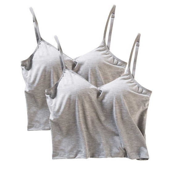 ATOYSOY 2 Pack Everyday Bra for Women Padded Camisoles Slim Basic Tank Tops Spaghetti Strap Underwear Breathable Comfort Bra Push Up Yoga Running Sprots Bra Sports Bra Gray S