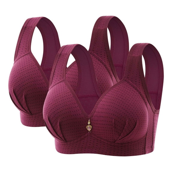 ATOYSOY 2 Pack Everyday Bra for Women Ruched Solid Color Underwear Push Up Bralette Workout Teens Breathable Comfort Bra Embroidered Wirefree Multi-color 42