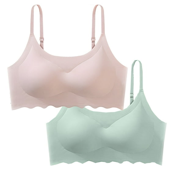 ATOYSOY 2 Pack Everyday Bra for Women Seamless Soft Embroidered Comfort Bra Bralette Solid Color Underwear Workout Teens Push Up Breathable Thin Lightly Wirefree Green XL