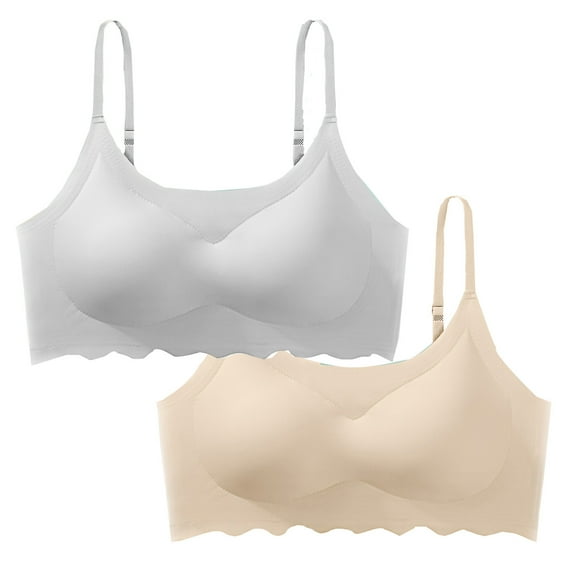 ATOYSOY 2 Pack Everyday Bra for Women Seamless Soft Embroidered Solid Color Underwear Push Up Bralette Workout Teens Comfort Bra Breathable Thin Lightly Wirefree Gray M