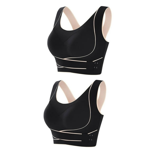 ATOYSOY 2 Pack Everyday Bra for Women Seamless Yoga Running Sports Bra Bralette Solid Color Underwear Workout Breathable Comfort Bra Teens Push Up Wirefree Black L