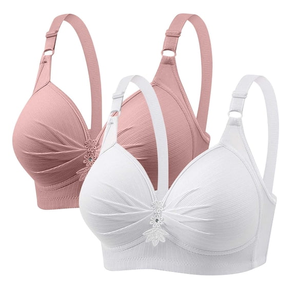 ATOYSOY 2 Pack Everyday Bra for Women Ruched Thin Lightly Bralette Solid Color Underwear Push Up Comfort Bra Breathable Workout Wirefree