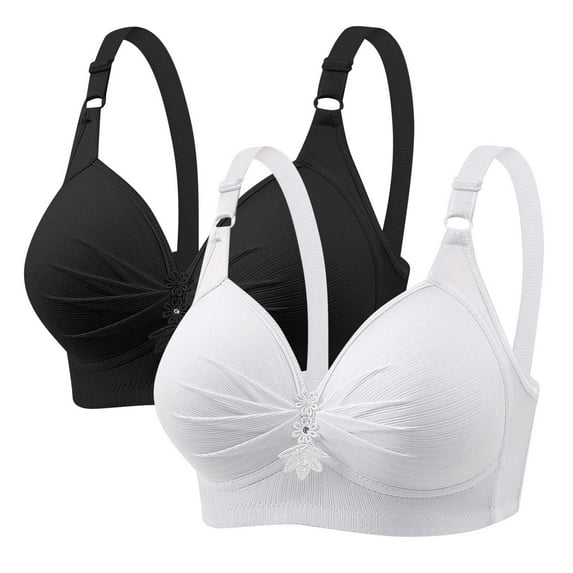ATOYSOY 2 Pack Everyday Bra for Women Ruched Workout Push Up Bralette Solid Color Underwear Breathable Comfort Bra Teens Wirefree Multi-color XXXXL
