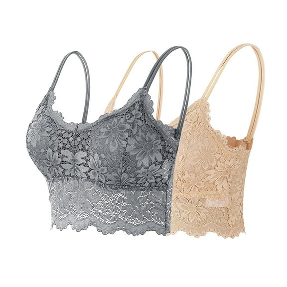 ATOYSOY 2-Pack Lace Bralette for Women Spaghetti Strap V Neck Tank Top Comfortable Wireless Camisoles Bra (Khaki,XL)