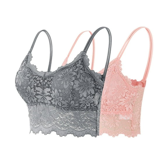 ATOYSOY 2-Pack Lace Bralette for Women Spaghetti Strap V Neck Tank Top Comfortable Wireless Camisoles Bra (Pink,L)