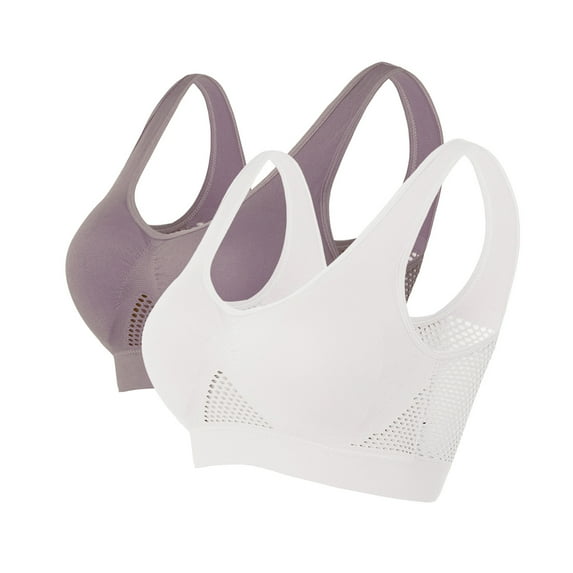 ATOYSOY 2 Pack Sports Bra Everyday Bra Mesh Thin Lightly Yoga Activewear Bralette Underwear Push Up Comfort Bra Workout Teens Breathable Wireless Removable Pads XXXXL