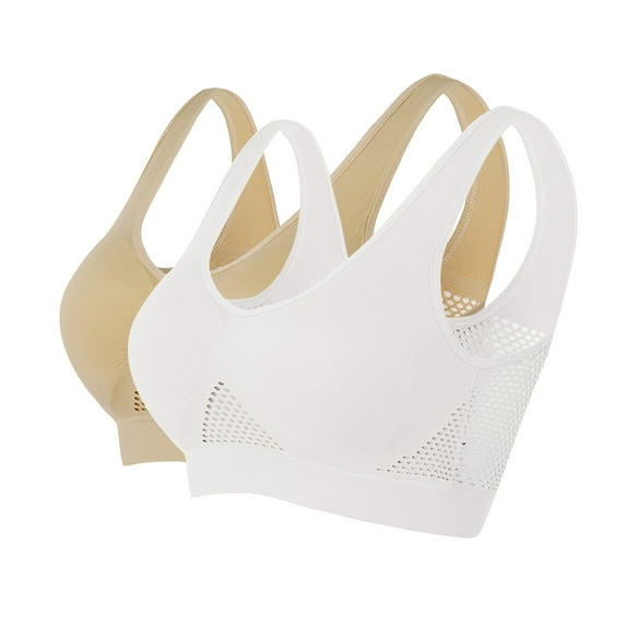 ATOYSOY 2 Pack Sports Bra Everyday Bra Mesh Thin Lightly Yoga Activewear Workout Push Up Bralette Underwear Comfort Bra Teens Breathable Wireless Removable Pads L