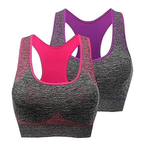 ATOYSOY 2 Pack Sports Bra Everyday Bra Racerback Yoga Activewear Breathable Push Up Bralette Workout Underwear Comfort Bra Teens Wireless Seamless Tank Tops Hot Pink M