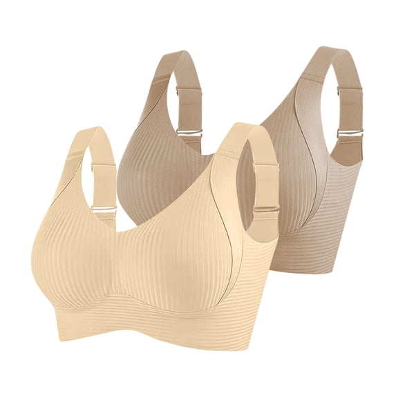 ATOYSOY 2PC Womens Bras Wireless Push Up Everyday Bras No Underwire Seamless Sports Bra Breathable Bralette (Beige,5XL)