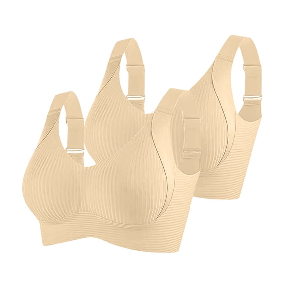 ATOYSOY 2PC Womens Bras Wireless Push Up Everyday Bras No Underwire Seamless Sports Bra Breathable Bralette (a_Beige,5XL)