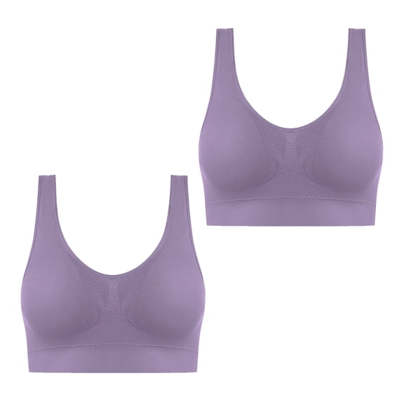 ATOYSOY 2Pc Sports Everyday Bra Breathable Push Up Underwear Wireless Seamless Padded Tank Tops Camisoles Workout Running Gym Yoga Girls Teens Smoothing Comfy Bra Purple