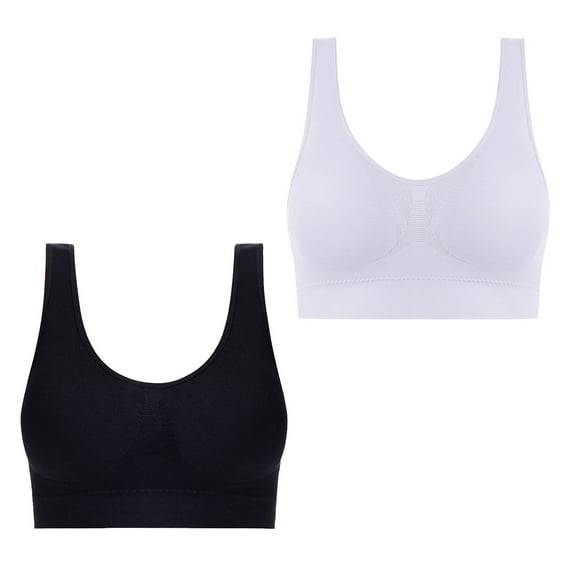 ATOYSOY 2Pc Sports Everyday Bra Breathable Push Up Underwear Wireless Seamless Padded Tank Tops Camisoles Workout Running Gym Yoga Girls Teens Smoothing Comfy Bra White
