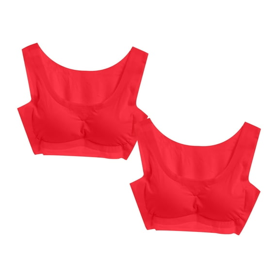 ATOYSOY 2Pc Sports Everyday Bra Solid Color Breathable Push Up Underwear Wireless Padded Tank Tops Camisoles Workout Running Gym Yoga Girls Teens Smoothing Comfy Bra Red
