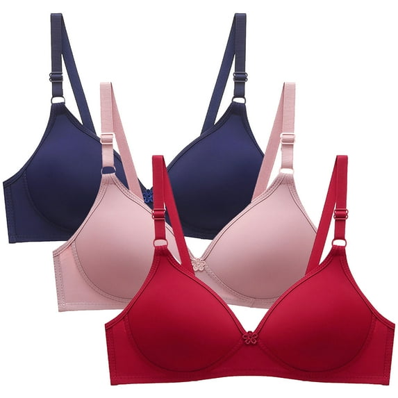 ATOYSOY 3 Pack Everyday Bra Solid Color Bow Comfort Bra Bralette Underwear Teens Breathable Push Up Workout Wireless Small Cup L