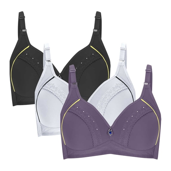 ATOYSOY 3 Pack Everyday Bra for Women Lace Embroidered Bralette Solid Color Underwear Push Up Workout Breathable Comfort Bra Teens Wirefree Multi-color 38