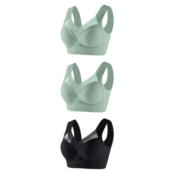 ATOYSOY 3 Pack Everyday Bra for Women Sports Bra Lace Splicing Thin Lightly Bralette Solid Color Underwear Breathable Comfort Bra Push Up Workout Wirefree