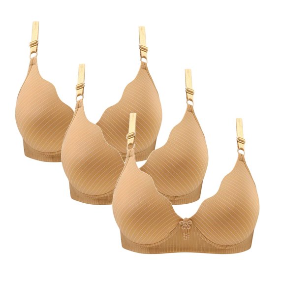 ATOYSOY 3 Pack Everyday Bra for Women Solid Color Underwear Push Up Bralette Teens Breathable Clearance Workout Comfort Bra Striped Wirefree Yellow S