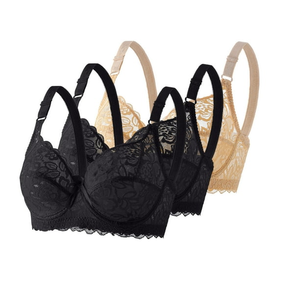 ATOYSOY 3 Pack Lace Nursing Bra Wirefree Padded Nursing Bras for Breastfeeding Soft Lace Underwear (Beige,36)
