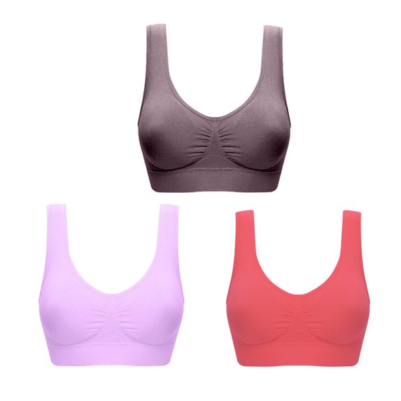 ATOYSOY 3 Pack Plus Size Sports Bra Everyday Bra Yoga Activewear Push Up Bralette Underwear Comfort Bra Breathable Teens Wireless Ruched Tank Tops Watermelon Red XL