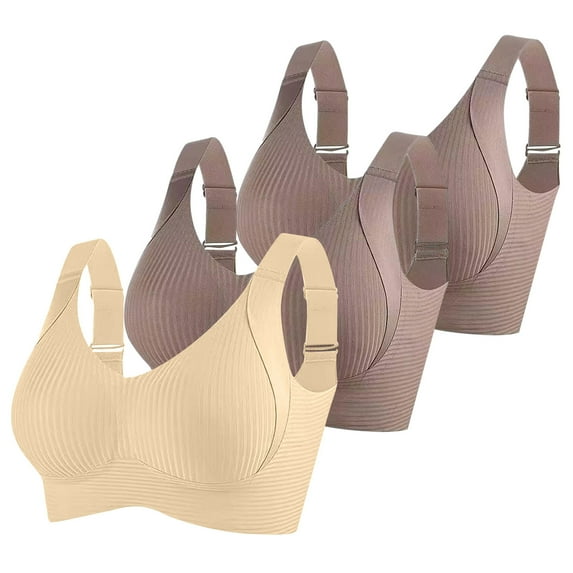 ATOYSOY 3 Pack Push Up Strapless Bras for Women Adjustable Wireless Bra Seamless Full Support Sports Bras Cozy Breathable Bralettes (a_Coffee,2XL)