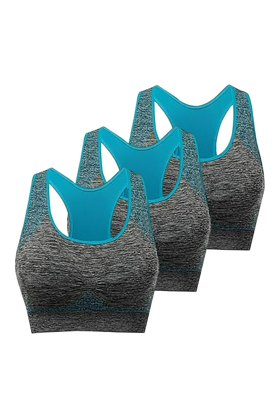 3 Pack Sports Bra Everyday Bra Racerback Yoga Activewear Teens Bralette Underwear Workout Comfort Bra Push Up Breathable Wireless Seamless Tank Tops Blue L