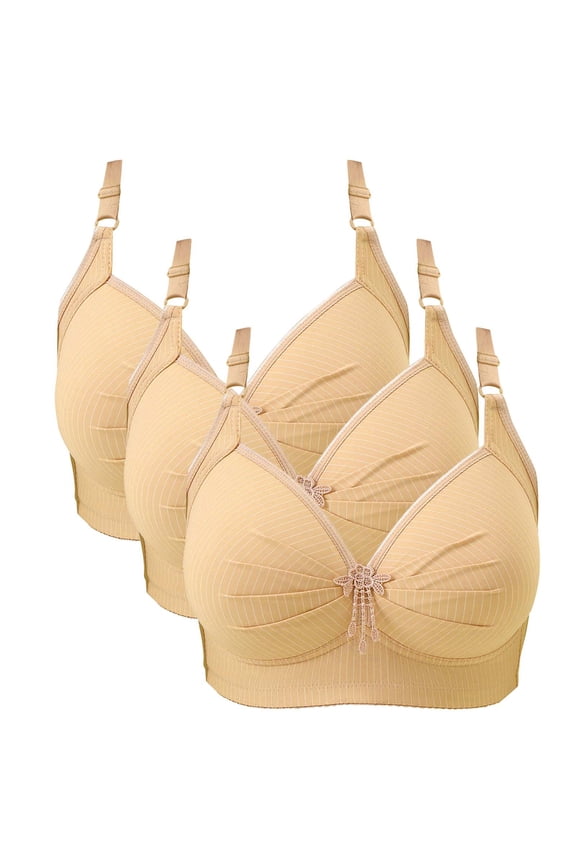 3 Pack Wireless Bras for Older Women with Sagging Breast Deep Cup Full Back Coverage Comfy Shaper Bra Plus Size Everyday Bras (Beige,S)