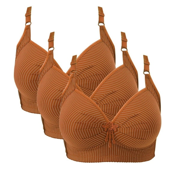 ATOYSOY 3 Pack Wireless Bras for Older Women with Sagging Breast Deep Cup Full Back Coverage Comfy Shaper Bra Plus Size Everyday Bras (Brown,XL)