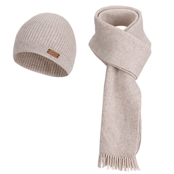 ATOYSOY 3 Pcs Sets Womens Beanies Scarf Sets Knit Warm Cap Long Scarf Outdoor Windproof Warm Daily Hat (Khaki,Free Size)