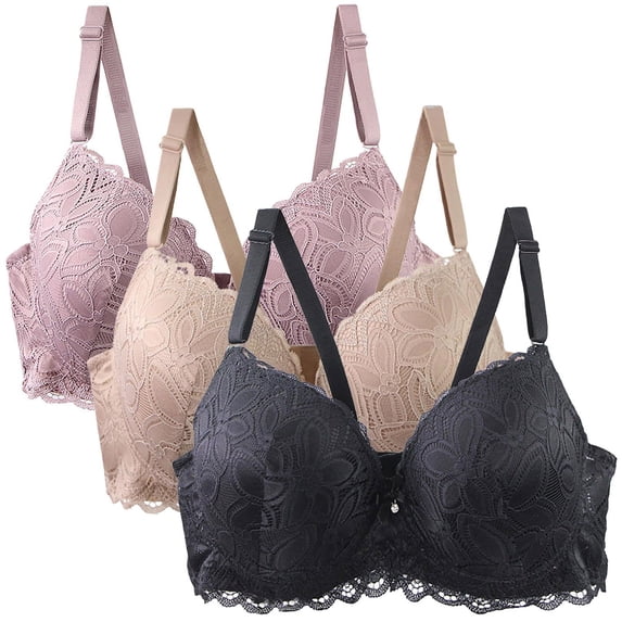 ATOYSOY 3 Pcs Womens Bras Plus Size Lace Bras Push up Underwire Comfort Adjustable Strap Breathable Ladies Soft for Lounging and Sleep (Z01_Multicolor,L)