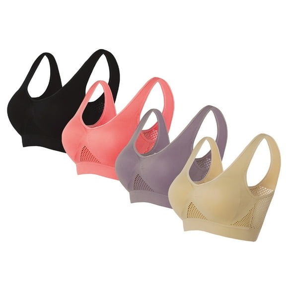 ATOYSOY 4 Pack Everyday Bra for Women Mesh Tank Tops Sports Bra Yoga Running Activewear Thin Lightly Workout Push Up Bralette Solid Color Underwear Breathable Comfort Bra