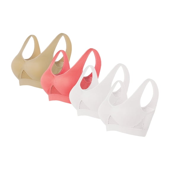 ATOYSOY 4 Pack Everyday Bra for Women Sports Bra Yoga Running Activewear Thin Lightly Comfort Bra Bralette Solid Color Underwear Push Up Workout Breathable Wireless Mesh