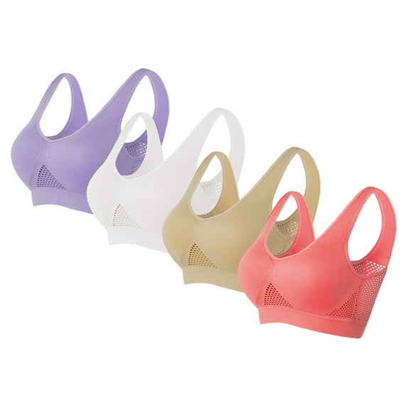 ATOYSOY 4 Pack Everyday Bra for Women Yoga Running Sports Bra Comfort Bra Bralette Underwear Teens Breathable Push Up Workout Thin Lightly Wireless Mesh Multi-color L