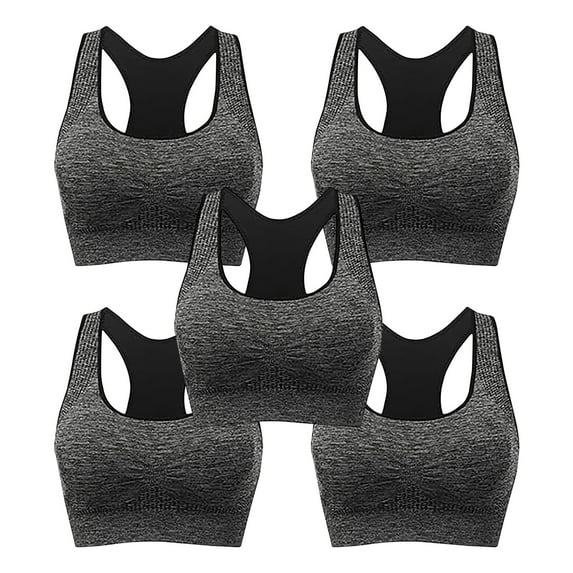 ATOYSOY 5 Pack Sports Bra Everyday Bra Racerback Yoga Activewear Teens Bralette Underwear Workout Push Up Breathable Comfort Bra Wireless Seamless Tank Tops Gray L