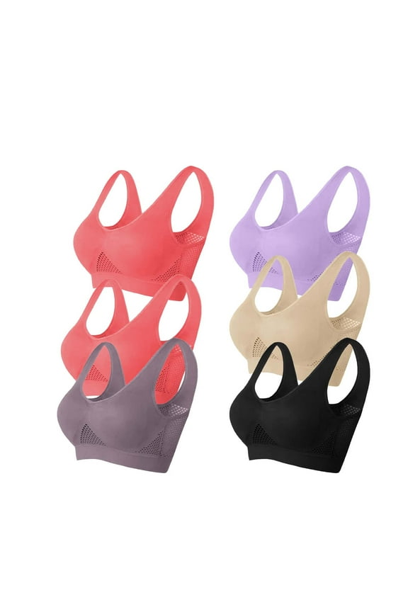 6 Pack Sports Bra Everyday Bra Mesh Thin Lightly Yoga Activewear Workout Push Up Bralette Underwear Breathable Comfort Bra Teens Wireless Removable Pads Red L