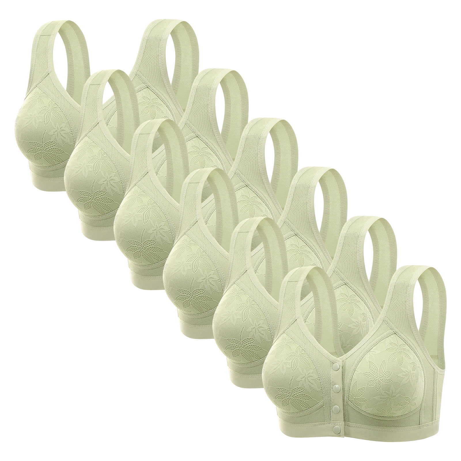 ATOYSOY 6 Pack Wireless Bras for Older Women Comfortable Breathable No Underwire Full Coverage Front Closure Senior Push Up Padded Bralettes for Lounging and Sleep (Green,S)