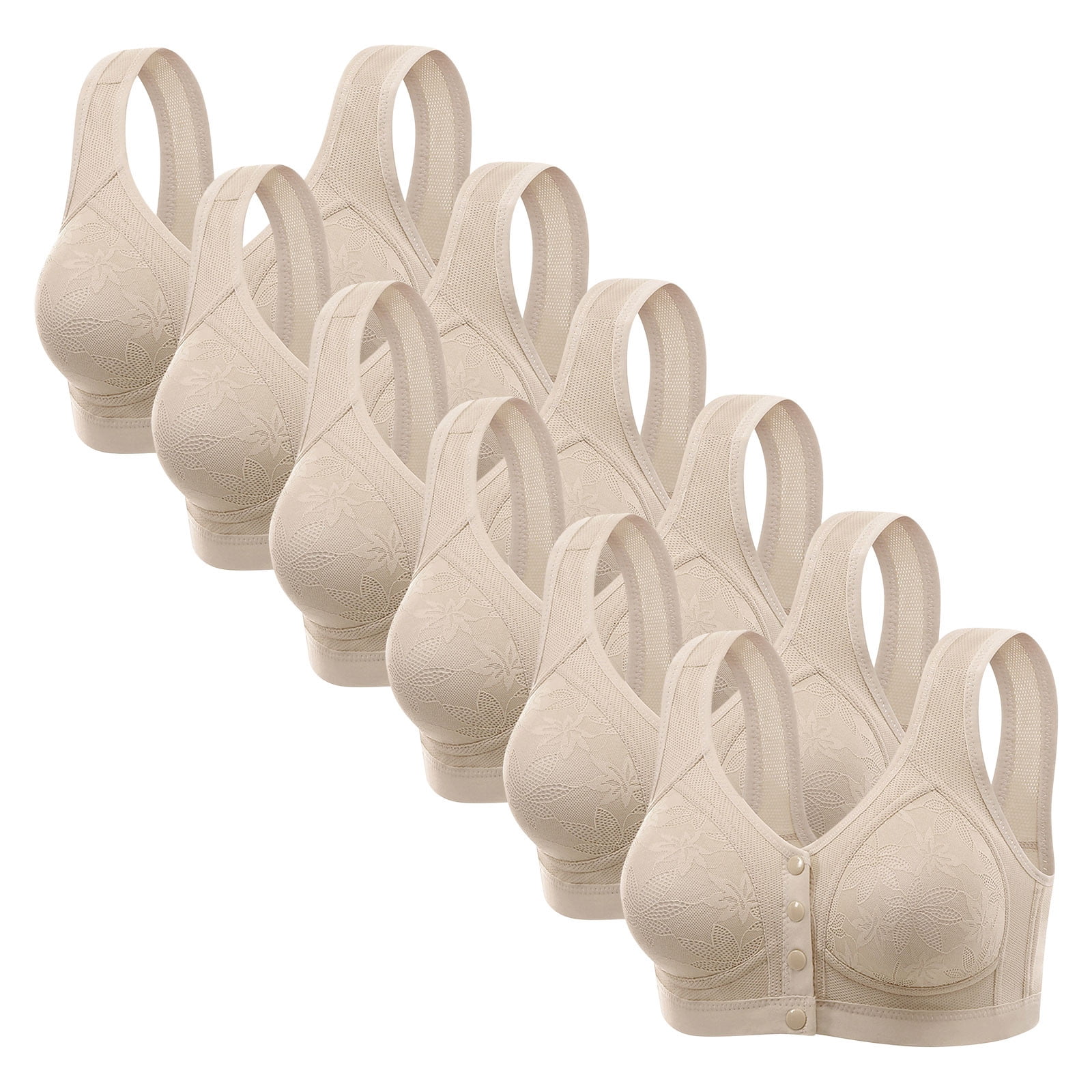 ATOYSOY 6 Pack Wireless Bras for Older Women Ladies Soft Breathable No Underwire Full Coverage Front Closure Senior Push Up Padded Bralettes for Lounging and Sleep (Gray,XXXL)