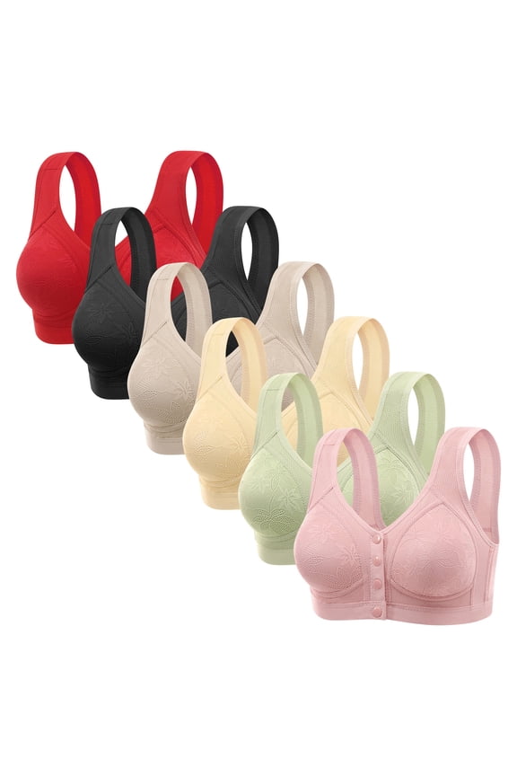 6 Pack Wireless Bras for Older Women Ladies Soft Breathable No Underwire Full Coverage Front Closure Senior Push Up Padded Bralettes for Lounging and Sleep (Multicolor,L)