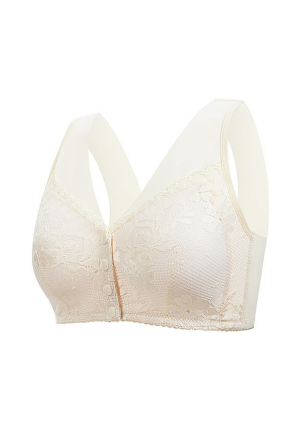 Bras for Older Women Front Closure,Lace Underwire Bra for Women Elegant Everyday Bra with Light Padding (White,38)